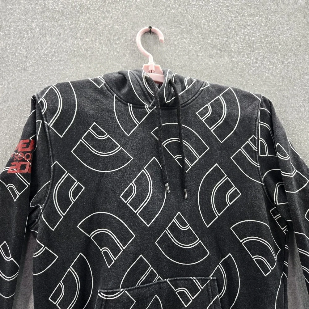 The North Face Men Hoodie S‎ Black Geometric Allover Print Logo Long Sleeve